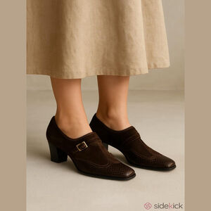 Dorndorf Y2K Brown Suede Croc Monk Strap Square Toe Heels 7.5